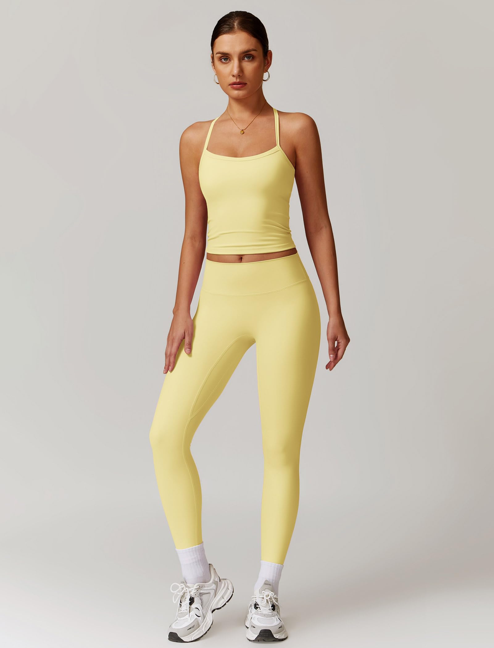 IDOPIP Sportanzug Zweiteiler Damen für Fitness: Neckholder Sommer Outfits mit Polster und hohe Taile Leggings - Gym Set mit Riemenrücken für Yoga, Pilates und Workout