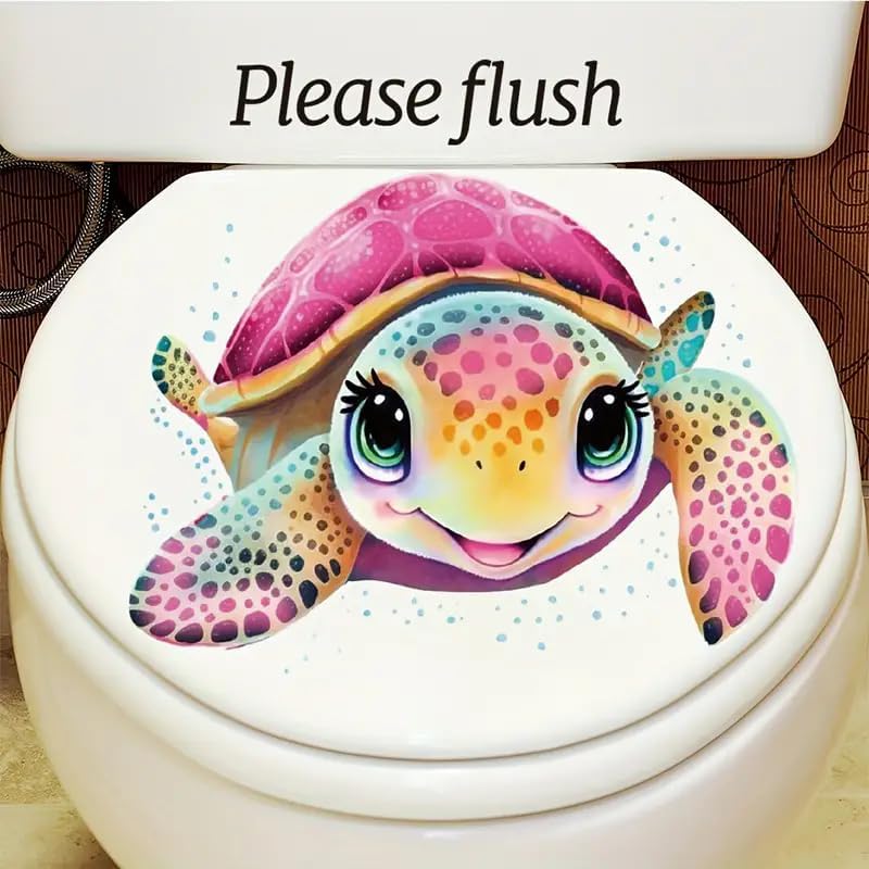 Christmas Pink Turtle Toilet Cover Sticker Decals,Spring Flower Leaf Butterfly Waterproof Toilet Lid Tank Seat Decals Cistern Self-Adhesive Bathroom Wall Sticker