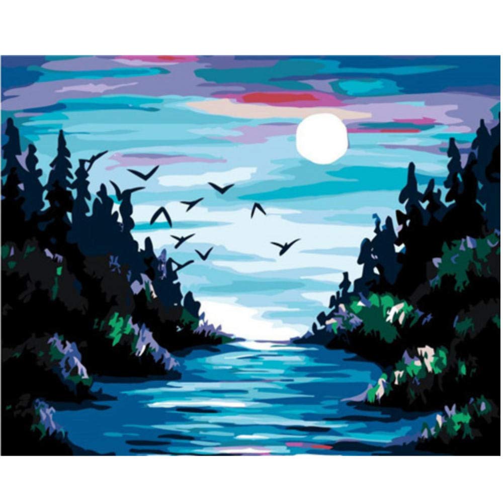 MRQXDP The Shadow Of The Woods On Both Sides Of The River Diy Adult Abstract Coloring Frame Acrylic Gorgeous Animal By Numbers Hand Painted Unique Gift