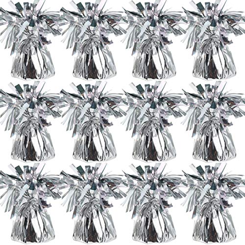 UNIQOOO 12Pcs Metallic Silver Heavy Solid Balloon Weights Pack, Party Table Centerpiece Decor
