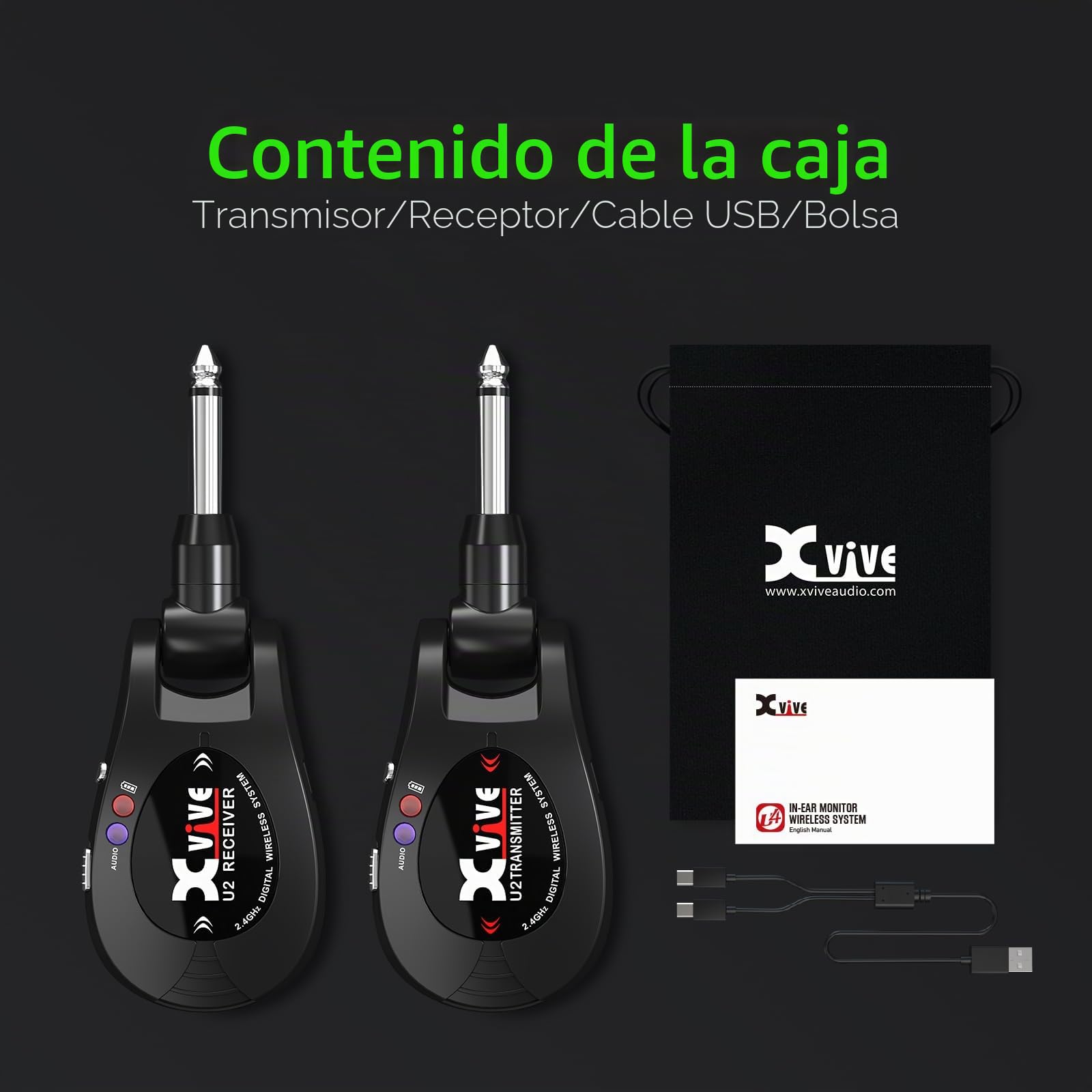 X-Vive U2 - Sistema inalámbrico de guitarra, color negro