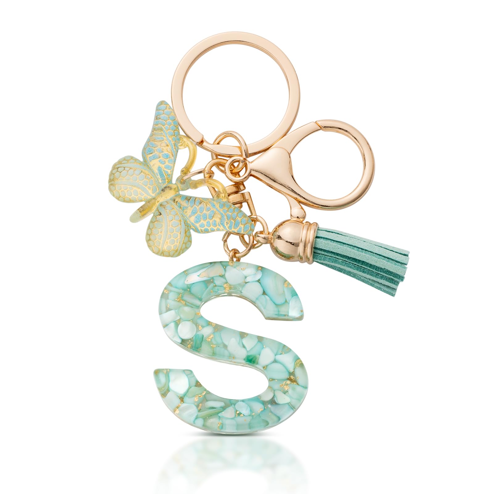 MORSUNBELA Schlüsselanhänger Buchstabe Mädchen Geschenke Schlüsselanhänger mit Buchstaben Anfangsbuchstabe Schmetterling Keychain Letter für Frauen Damen