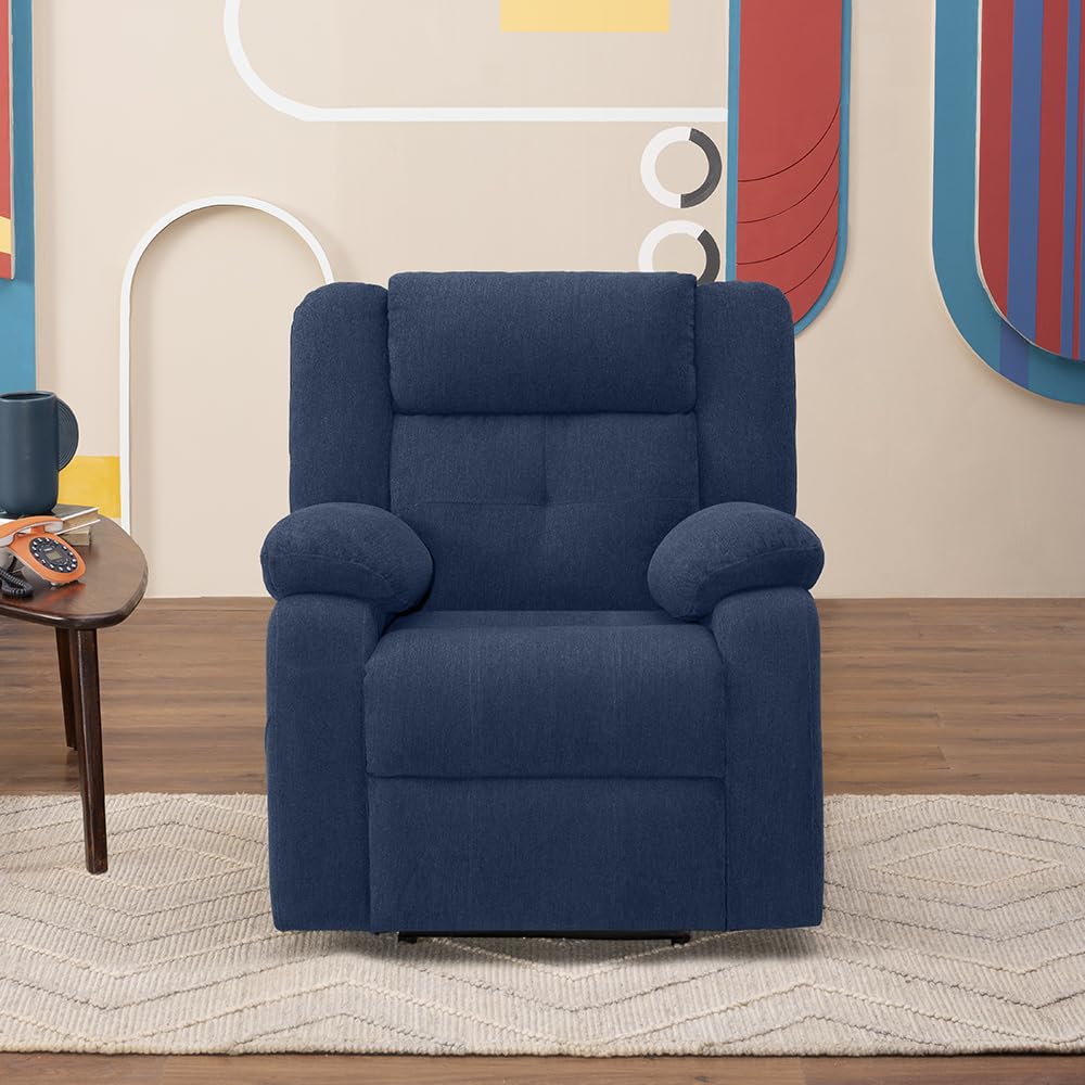 Sleepyhead RX7 Designed by Duroflex - Motorized Single Seater Fabric Recliner Chair with Rocking & 360° Swivel |3 Position Easy Recline |Plush Cushion Sofa for Living Room - Berry Blue