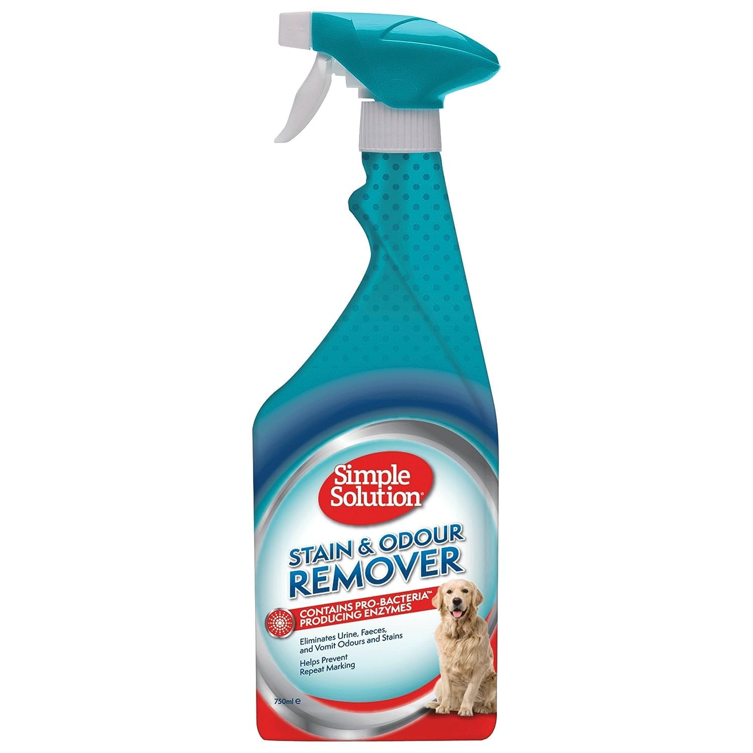 Simple Solution Dog Stain and Odour Remover, Proven Formula for Tough Set-In Messes, Prevents Repeat Marking, Ideal for Feces, Vomit, Urine, and Drool, Enriched with Pro Bacteria and Enzymes, 750 ml