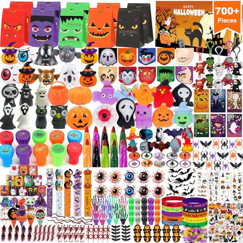 Image of PLOUGVI 702PCS Halloween Party Favors Supplies Decorations - Trick or Treat Goodies Bag Fillers Stuffers - Halloween Toys for Classroom Prizes Gifts