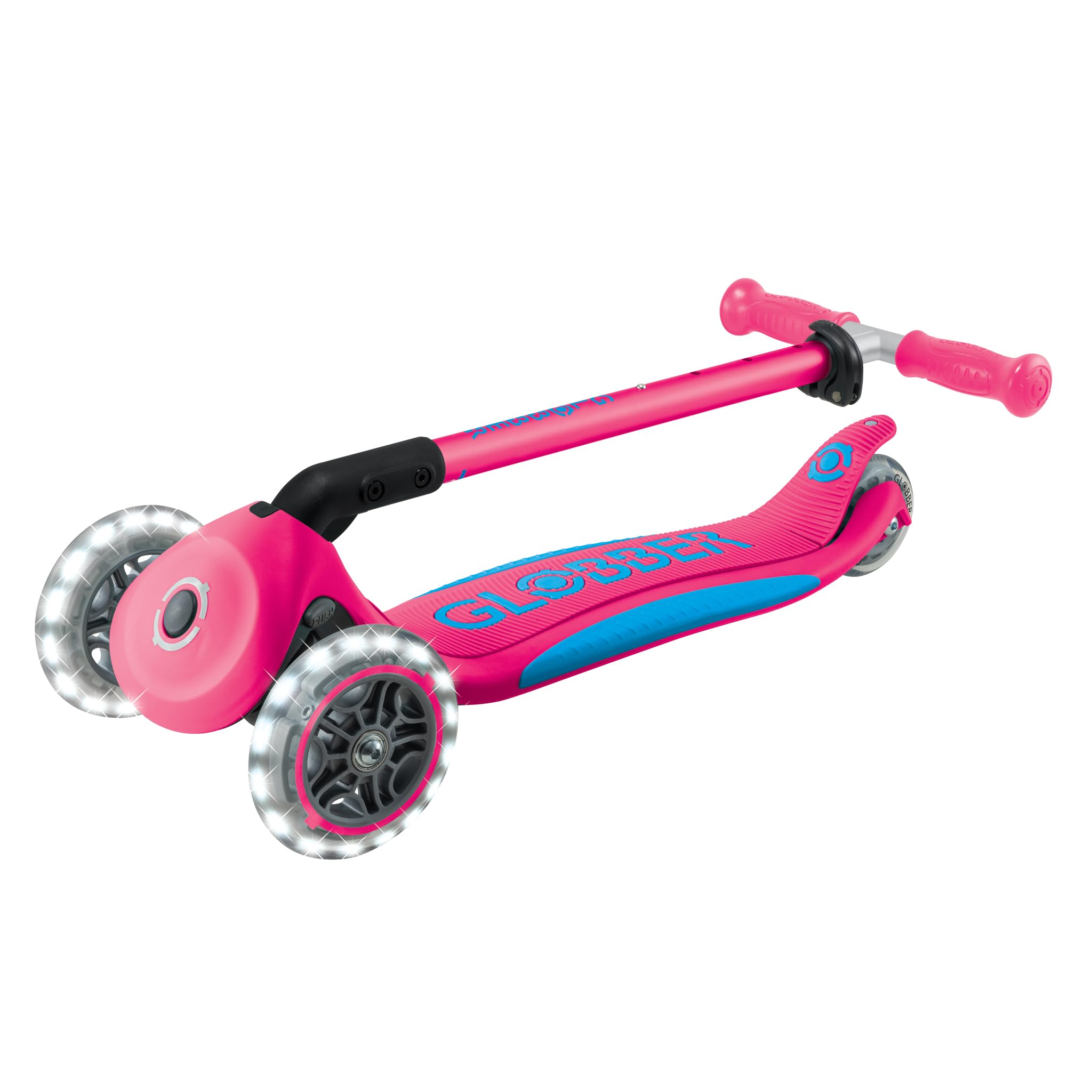 GLOBBER Primo Foldable Plus Lights Roller – Monopattino per bambini dai 3 anni in su, monopattino 120/80 mm, ABEC 5, 3 ruote con ruote LED, regolabile in altezza