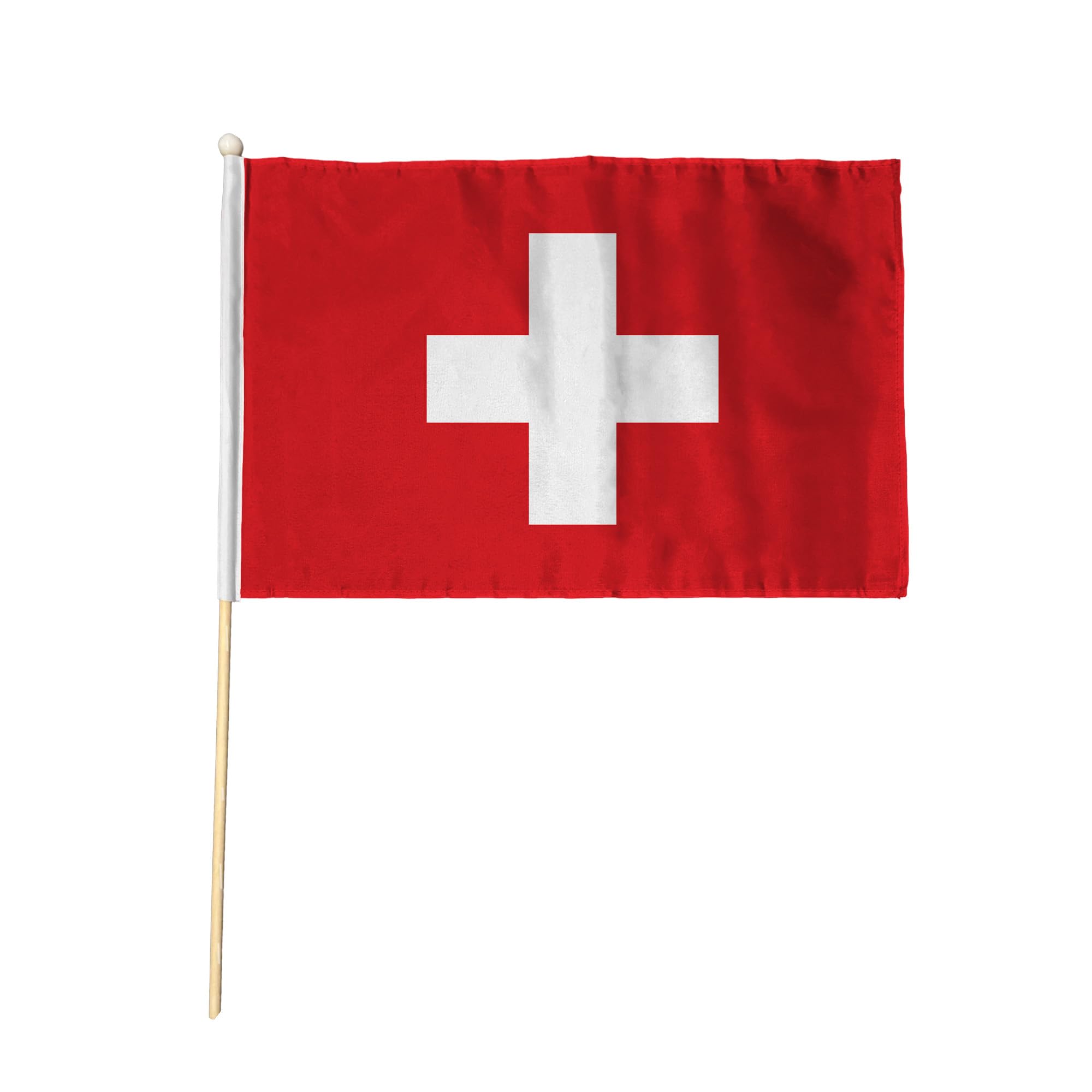 Flagtex Switzerland Pack of 6 Hand Waving Flag (9x6 Inch) - Premium Wooden Stick Hand Flag 9x6 Inch Natural Wood Pole European Red White Cross Swiss Flag Events Parades Celebrations — image 1