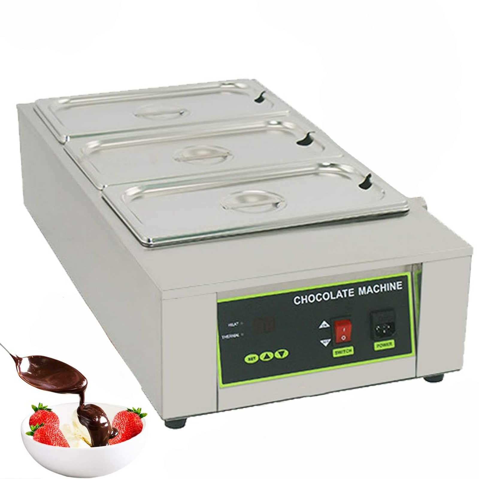 ASerZenith Chocolate Melting Pot, 1000W Chocolate Tempering Machine, Multi-Function Cooling Pot, Suitable For Heating Butter And Cheese,3 Grid