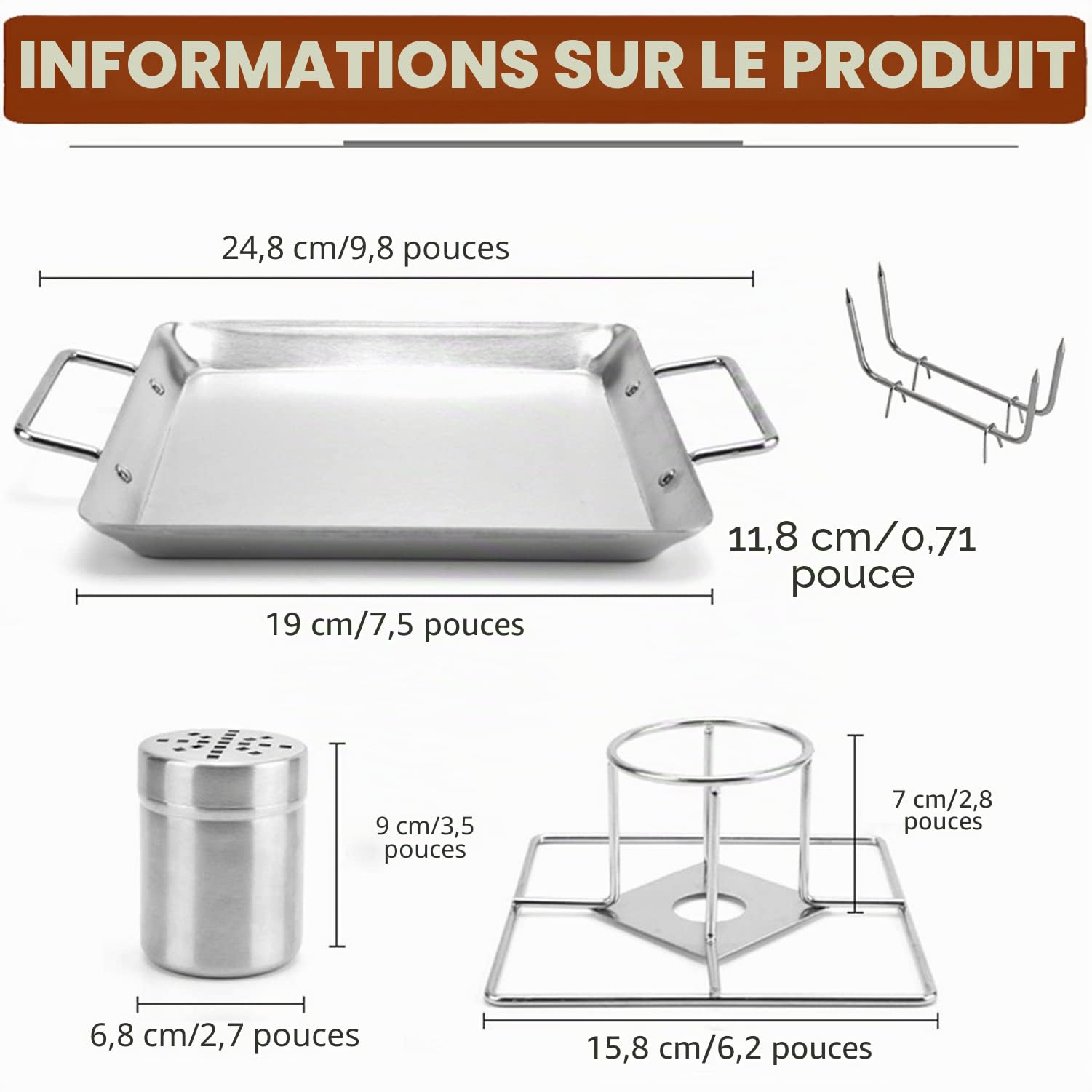 Support de Poulet pour canette de bière, Support Grille RôTissoire Poulet Acier Inoxydable Vertical Chicken Gril, avec bac d'égouttage adapté au Camping Barbecue en Plein air