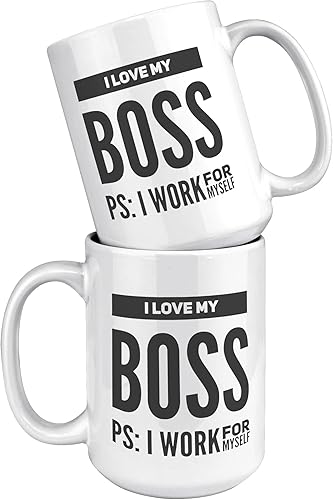 Miniatura 6 de Taza de café con texto en inglés "I Love My Boss PS I Work For Mysel", regalos para jefes, divertida, sarcástica, empresario, compañero de trabajo,