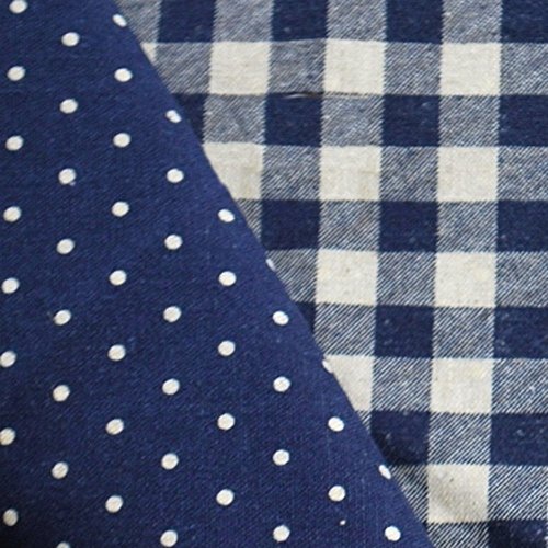 手芸のいとや 生地 綿麻リバーシブル布 ドット×チェック ネイビー 生地幅-約108cm×1mカット 綿80%麻20% 手芸・ハンドメイド用品