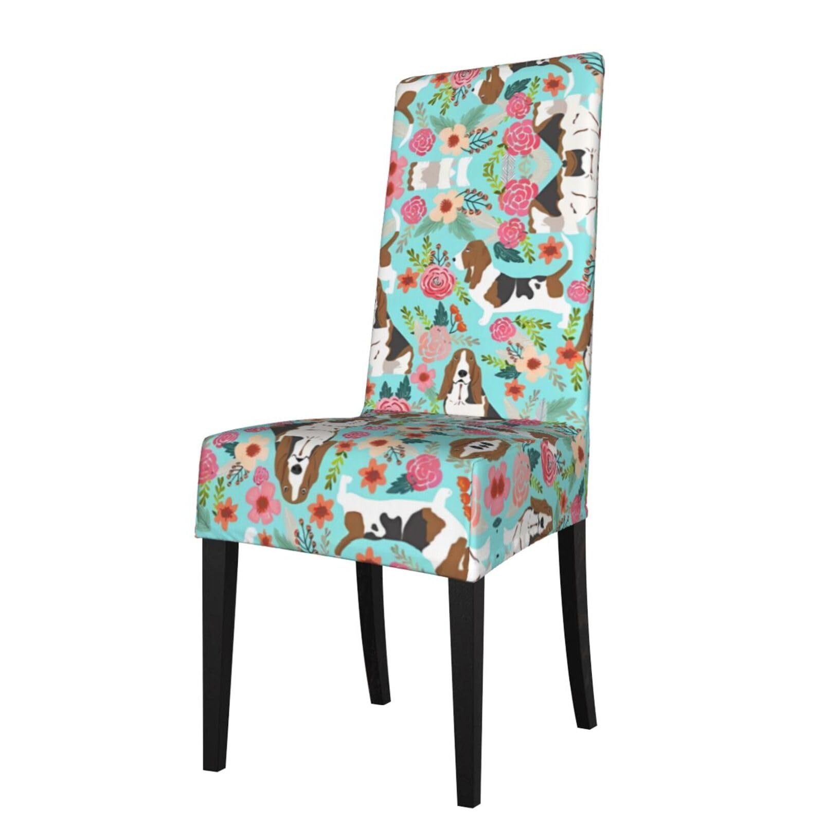 YYHHAOFA Sweet Basset Hound Florals Prints Protection Cover for Dining Chair - Stretch Slipcovers, Easy Refresh for Your Dining Room & Event Decor