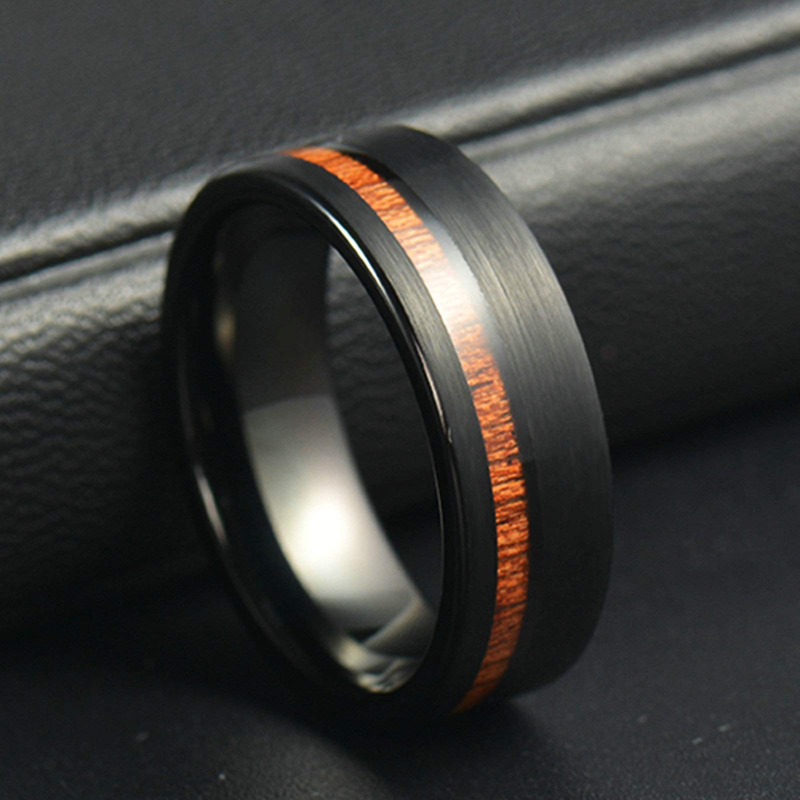 Aeici Anillo de boda para hombre y mujer, anillo con grabado de tungsteno 8 mm, anillo negro de madera