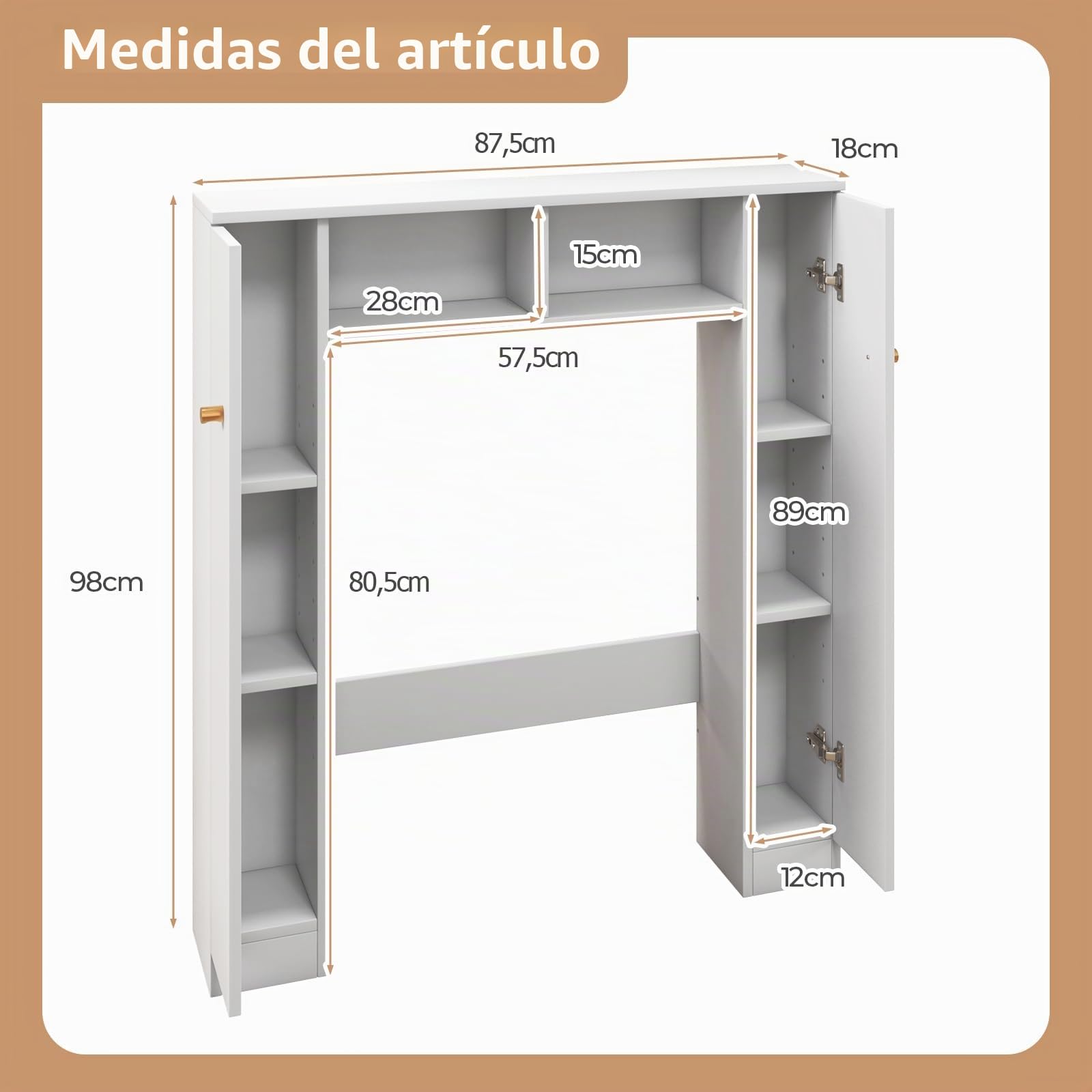 GOPLUS Mueble para Inodoro con estantes Superiores al Inodoro, Organizador de Almacenamiento Independiente de baño con Puertas Dobles y 4 estantes Ajustables (Blanco)