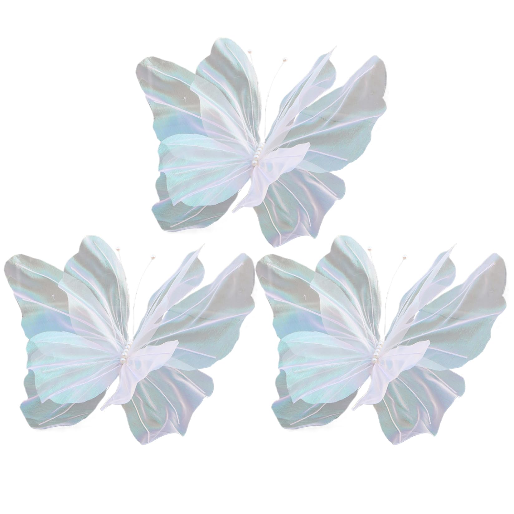 Hbbgdiy 3PCS Artificial Butterflies 20 Inch 3D Iridescent Gauze Large Butterfly Decorations for Wedding Photography DIY Crafts Wall Hanging Garden Decor Party Backdrop, White