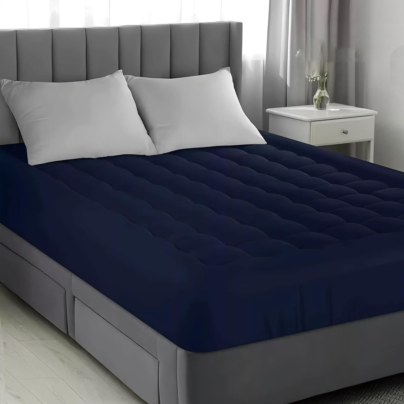 Pikowana nakładka na materac premium, 1000 g/m², bardzo gruba i puszysta miękka narzuta na łóżko, oddychająca głęboka kieszeń pasuje do 20-53 cm, chłodząca podkładka na materac do domu/hoteli