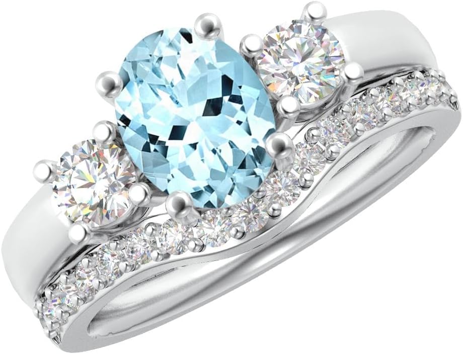 Houston Diamond District 1 to 6 Carat Oval 14K White Gold LAB GROWN Gemstone and LAB GROWN Diamond Wedding Bridal Set (AAAA Heirloom Quality)