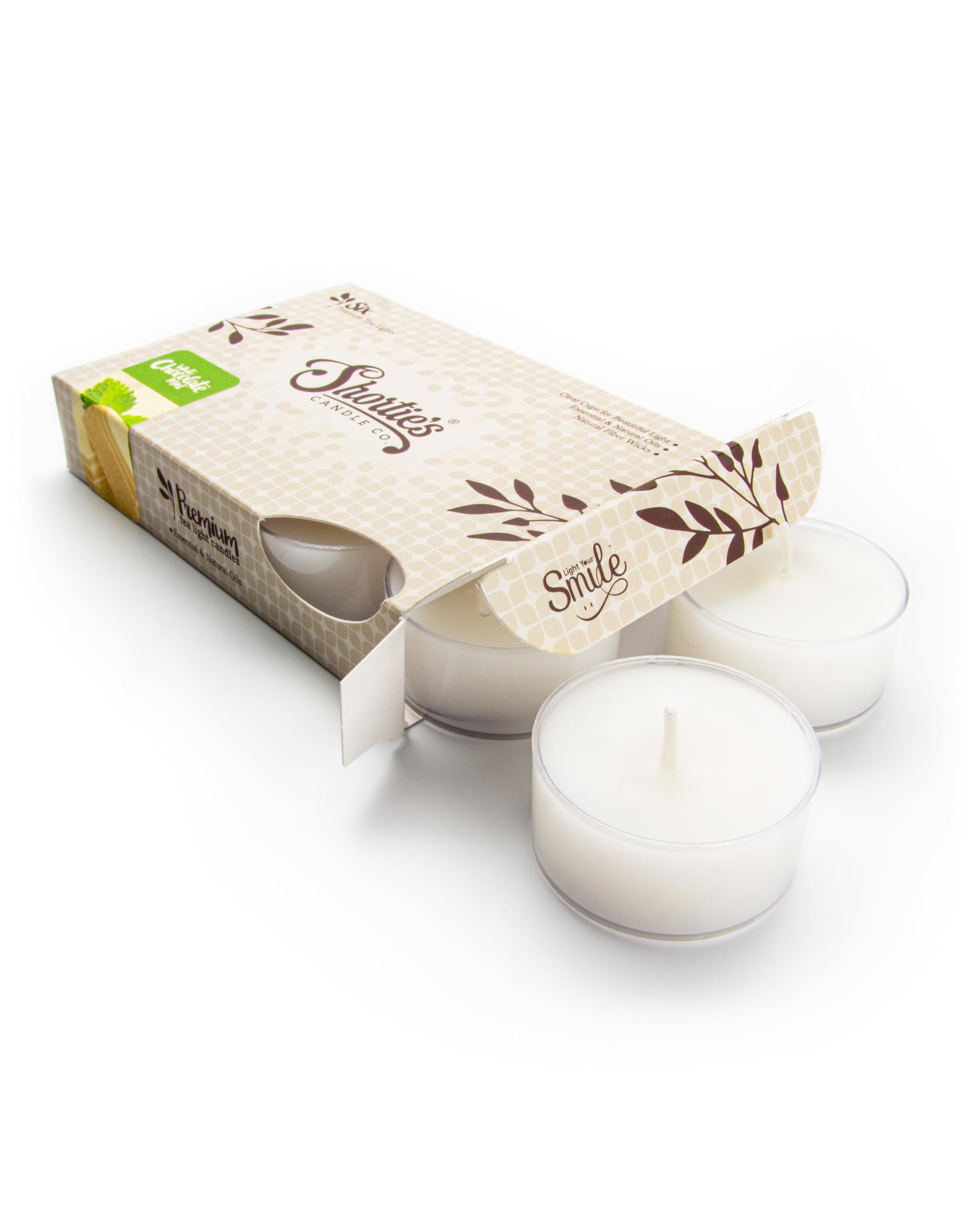 White Chocolate Mint Premium Tealight Candles - Highly Scented with Essential Oils - 6 White Tea Lights - Beautiful Candlelight - Made in The USA -