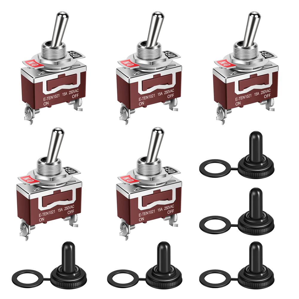 Waterproof Toggle Switch 30A 12VDC/15A 250VAC DC Marine SPST Switch 2 Way ON/Off with Weatherproof Boot Cap Cover for Car Auto Boat (Pack of 5) Waterproof Toggle Switch 30A 12VDC/15A 250VAC DC Marine SPST Switch 2 Way ON/Off with Weatherproof Boot Cap Cover for Car Auto Boat (Pack of 5)