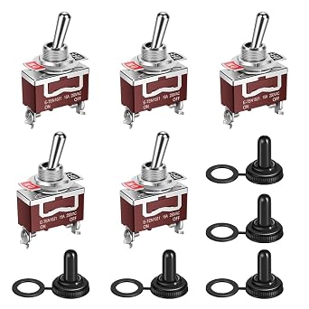 CNAODUN Waterproof Toggle Switch 30A 12VDC/15A 250VAC DC Marine SPST Switch 2 Way ON/Off with Weatherproof Boot Cap Cover for Car Auto Boat Pack of 5