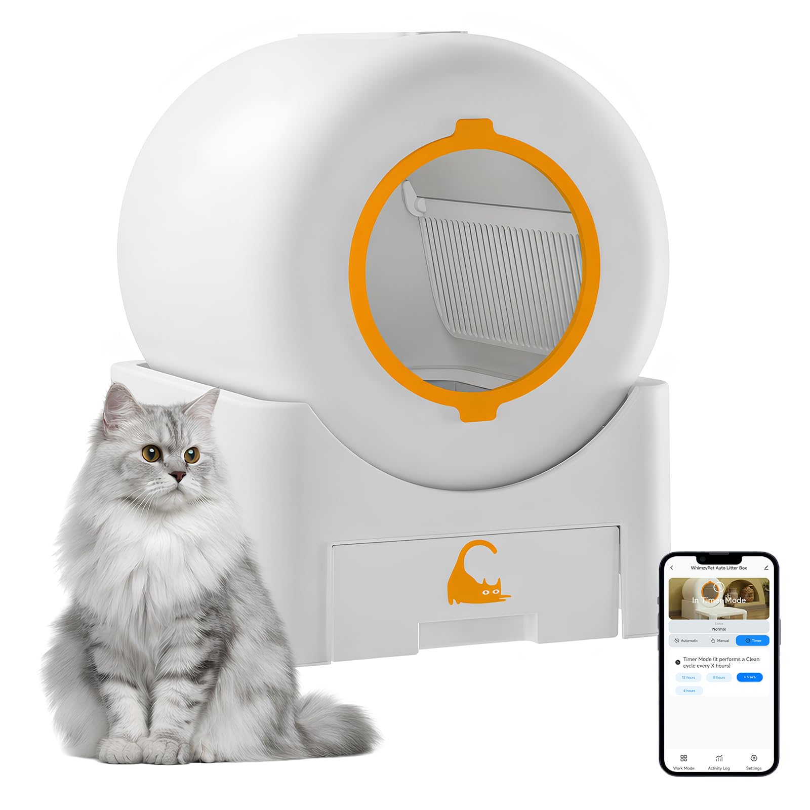 Self Cleaning Litter Box, Large Capacity Automatic Litter Box for Multiple Cats, Auto-Empty Cat Pan with App Control, Auto Sensors for Safety Protection, Enhanced Whisper-Quiet Design, White