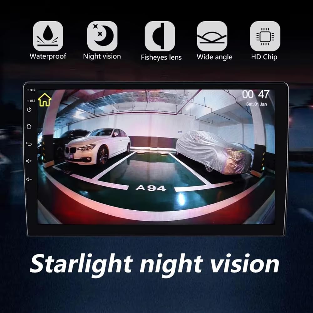 Cámara Trasera Camara Cámara Visión Trasera Coche AHD 1080P 180 Grados con Soporte Ajustable 6 Lentes Cristal Lente Ojo Pez Dorado Visión Nocturna HD Vehículo.(AHD 720P)
