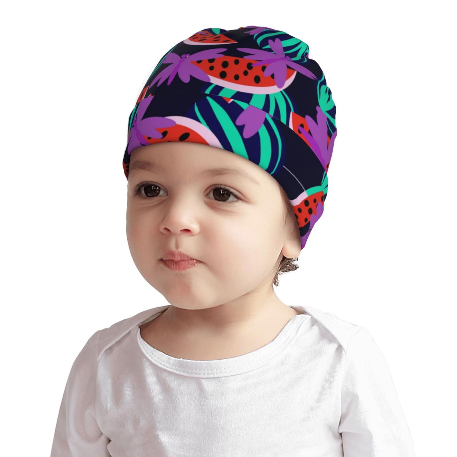 Rqzwdq Neon Dragonfly and Watermelon Kids Beanie Hats Warm Knit Beanie Cap Skull Caps Gifts Decor for Boys Girls