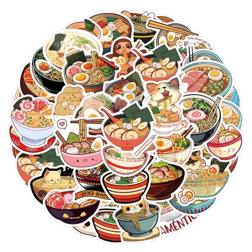 Ramen Noodles Stickers,55PCs, Laptop Decals Gift Toddlers Teens Girls Cute Cool Kawaii Tools Decorations DIY Party Favor,Stickers for Hydro Flask