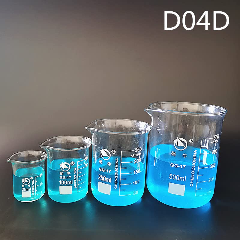 Todos los tamaños 1 Juego de Vaso de precipitados de Vidrio de borosilicato de Laboratorio Resistente al Calor Taza de medición Escalada de Equipo de Laboratorio (Size : D04E)
