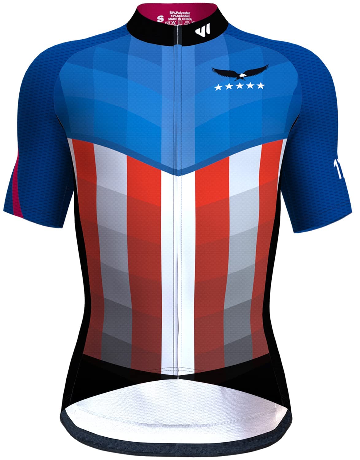 Lo.gasUSA Cycling Jersey Men Short Sleeve Bike Biking Shirts American Flag Road Bicycle Clothing Full Zip with Pockets
