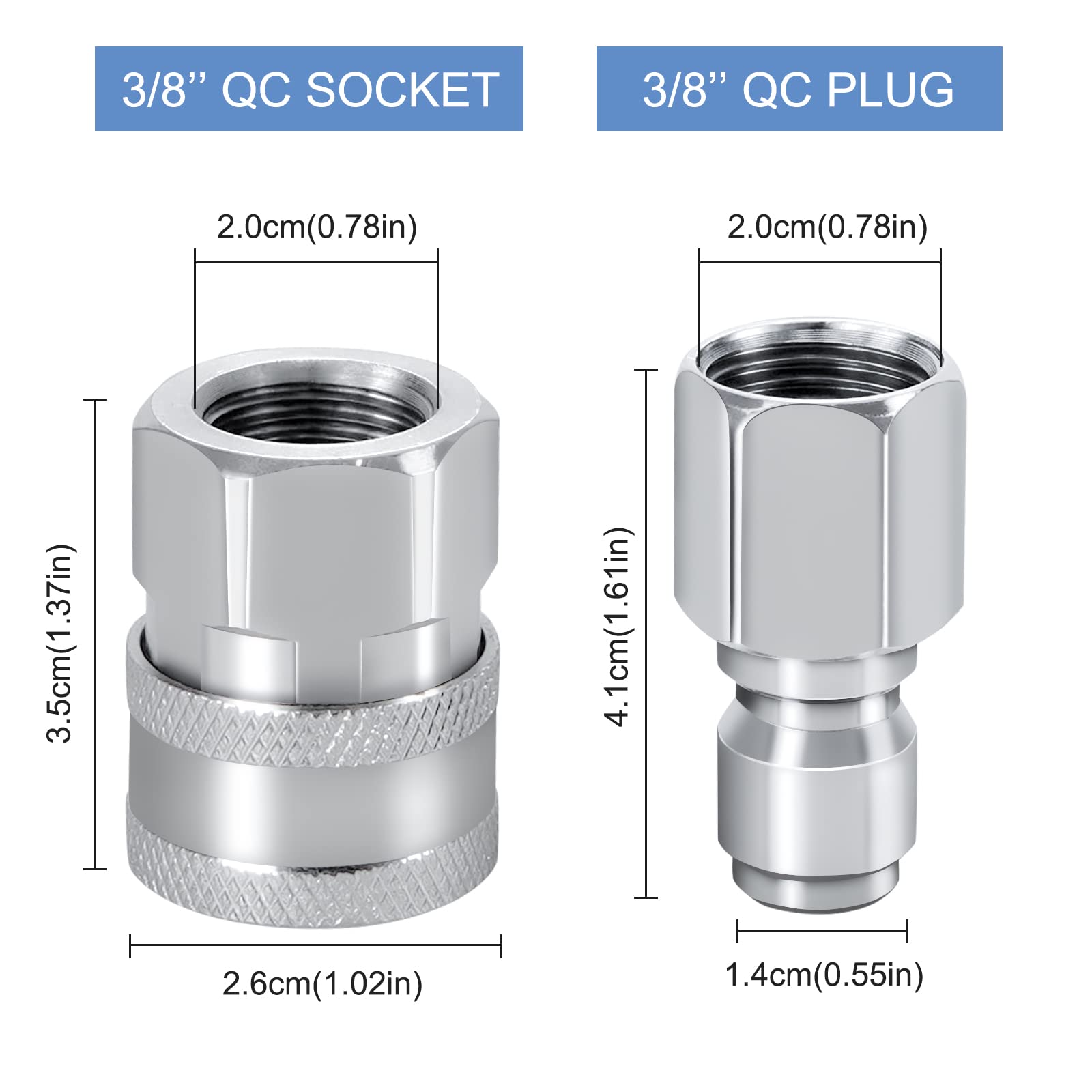 Juego de 4 conectores rápidos NPT macho y hembra de acero inoxidable de 3/8 pulgadas, macho y hembra, accesorios de conexión rápida 3/8, adaptadores de lavadora a presión, accesorios para