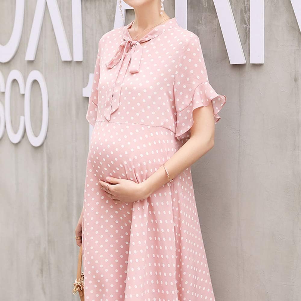Oleporel スカート丈ワンピース おしゃれマタニティウェア 水玉 フレア 着やすい 体型カバー産前 産後 長く使える 大きいサ