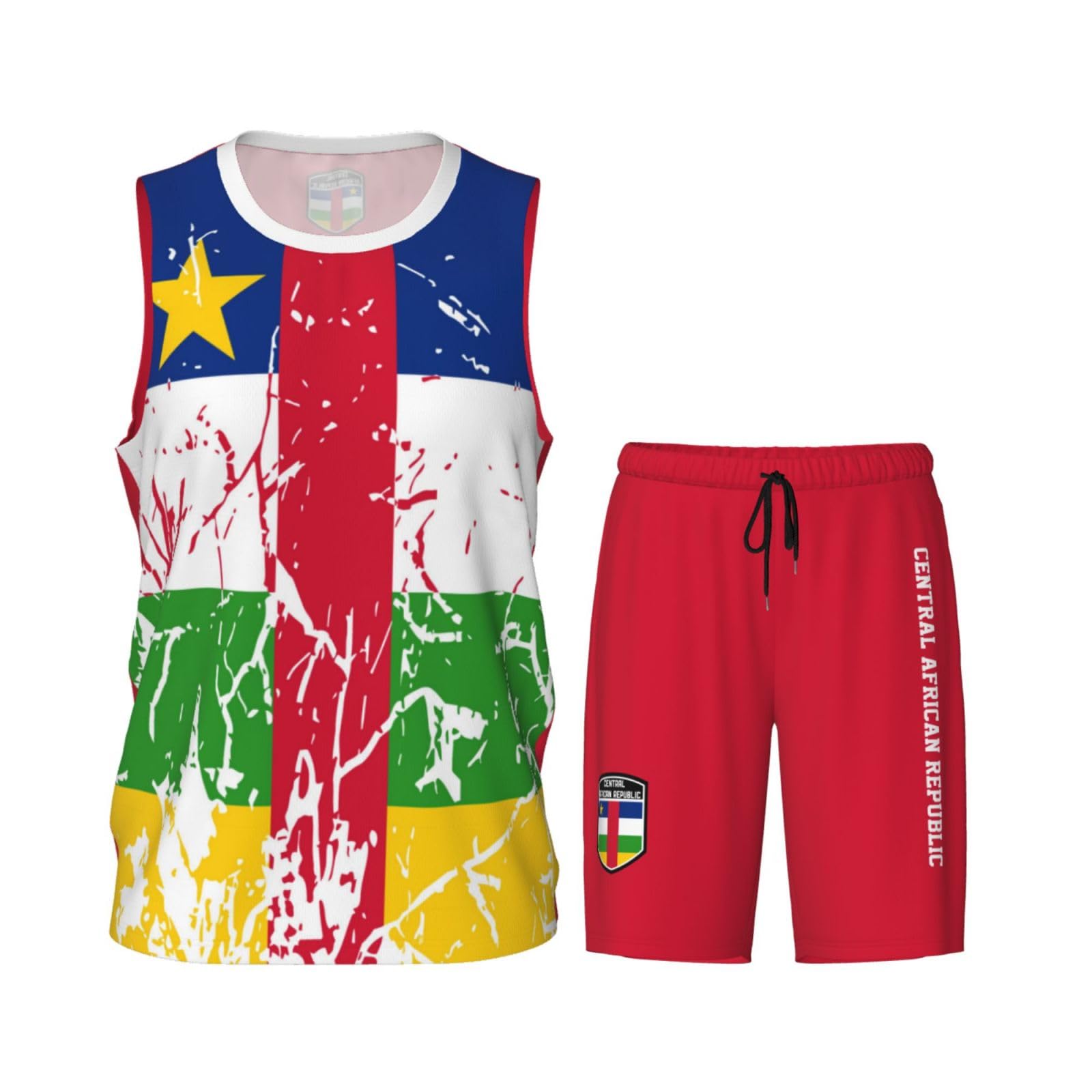 Central African Republic Flag Grain (2) Basketball Jersey Uniform Suit for Men Adults Training Athletic Set