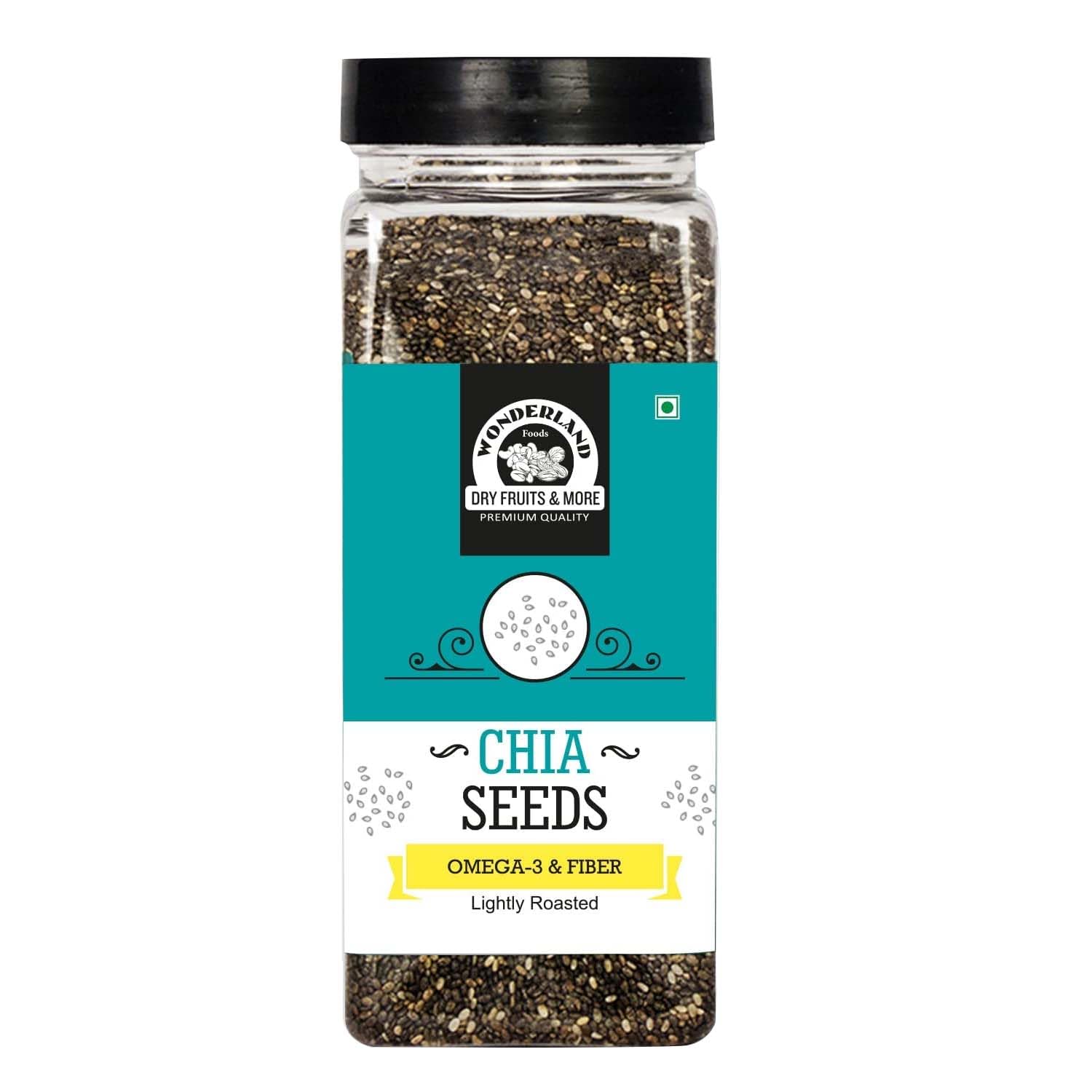 Wonderland Foods 200g Roasted Chia Seeds Jar | Seeds for Weight Management | Rich in Calcium, Protein & Fibre | Beat the Heat | 100% Clean Chia Seeds for Eating | Antioxidant Rich Seeds