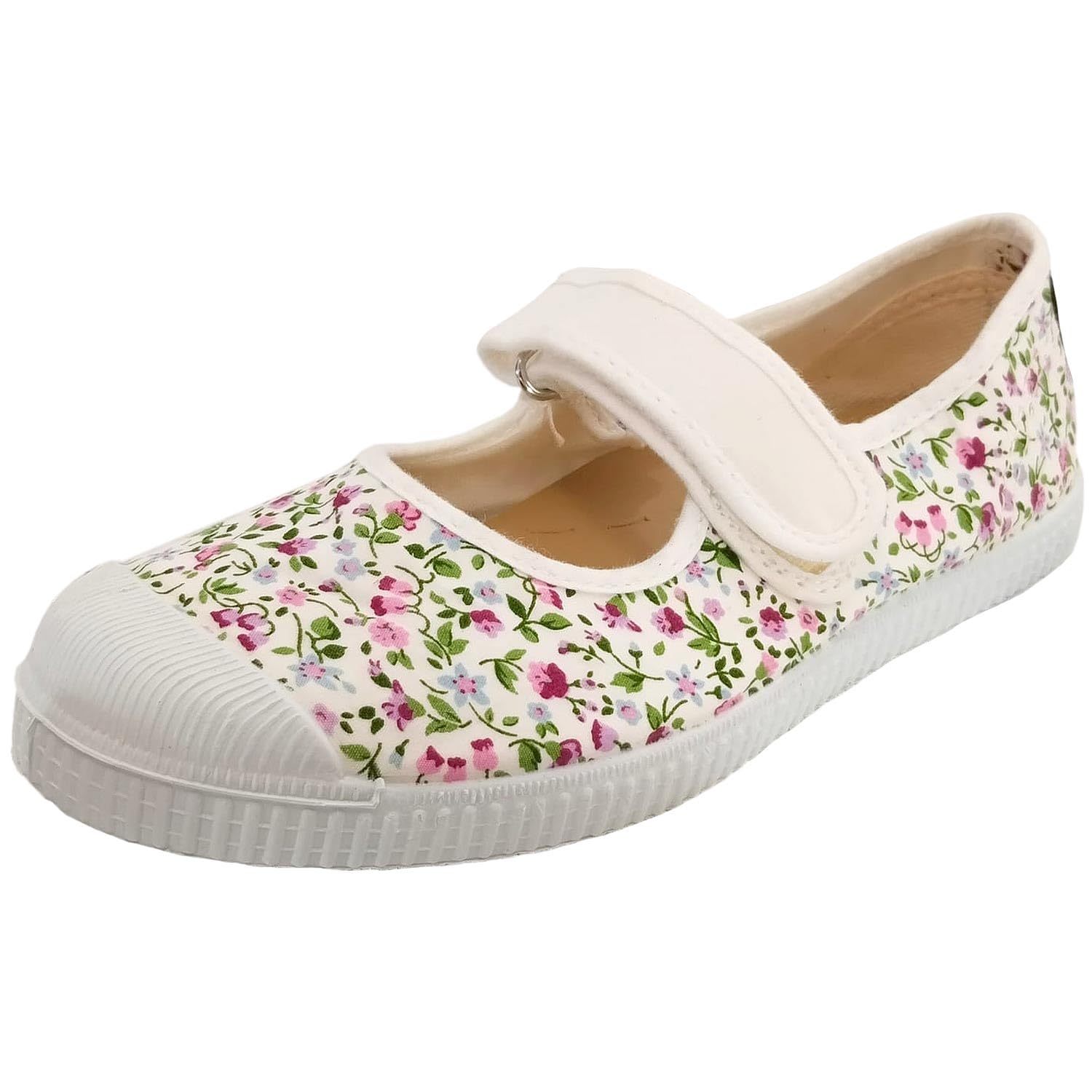 Natural World Kinder Mercedes VELCR. Flores Tintado Ballerina aus Baumwolle mit Klettverschluss