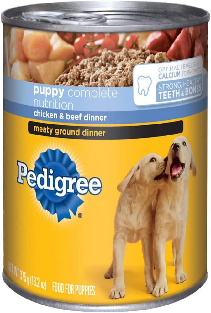 Pedigree Meaty Ground Dinner Puppy Complete Chicken & Beef Canned Dog Food 13.2 Ounces (Pack Of 24)