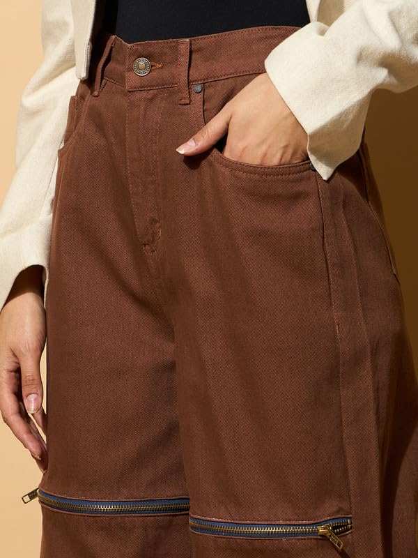 Image of Blue Zipper Design Baggy Jeans