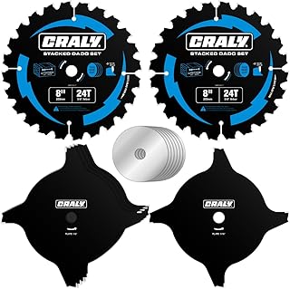 CRALY 8 Inch Carbide Stacked Dado Blade Set, 24 Teeth with 5/8 Inch Arbor,