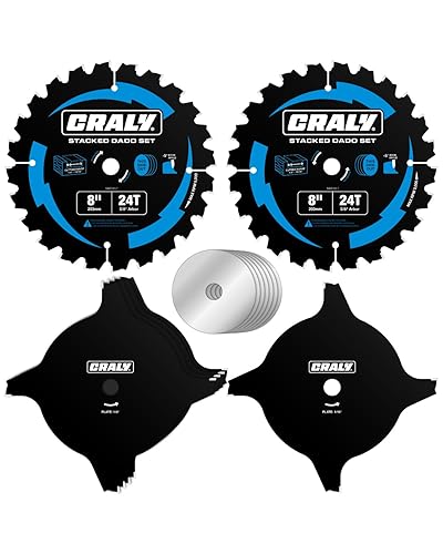 CRALY Juego de hojas apiladas de carburo de 8 pulgadas, 24 dientes con árbol de 5/8 pulgadas, recubrimiento Black Ice, tamaños de corte ajustables
