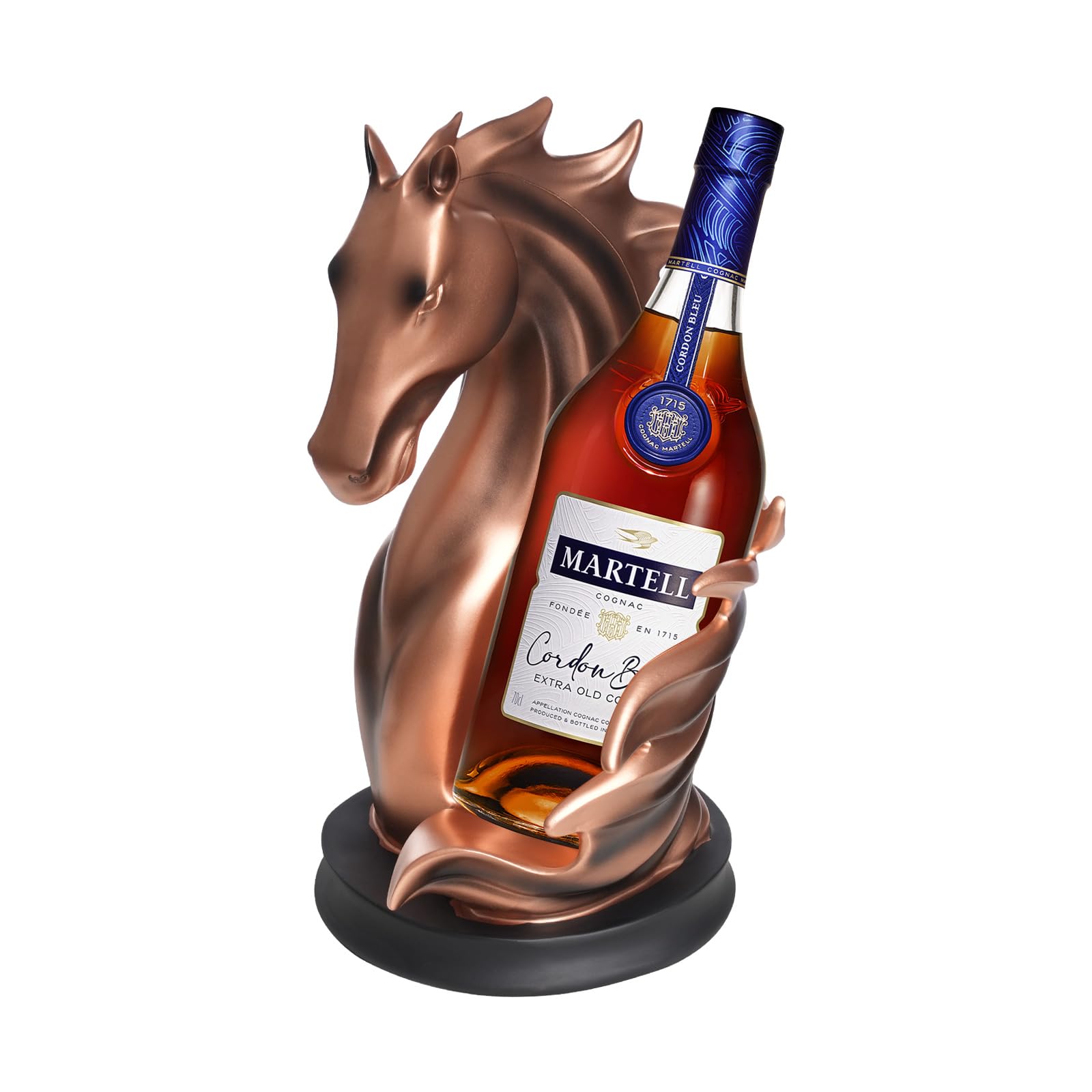 Pferd Étagère à vin 17 x 30 cm Porte-bouteille décoratif Porte-bouteille de vin Statue de cheval Présentoir pour ranger bouteilles de vin, verres à vin (rouge + cuivre)