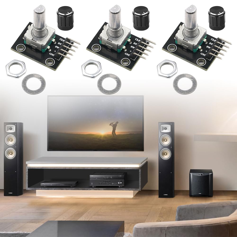 Rotary Encoder,Codeur Rotatif,360 Degrés Codeur Rotatif,Encodeur,Codeur Rotatif,Potentiomètre Numérique,5Pin Commutateur De Codeur avec Capuchon de Bouton pour Arduino,3 Set
