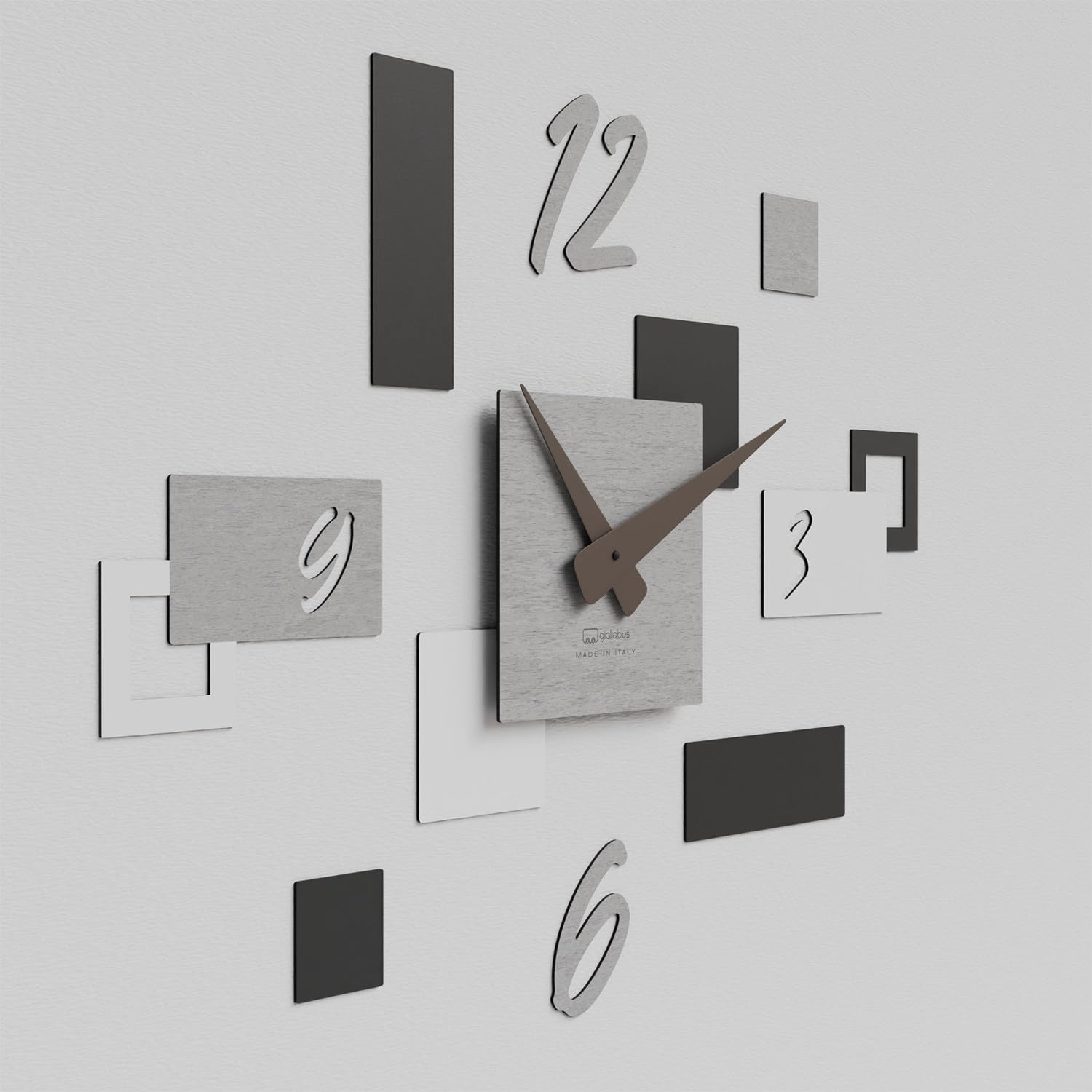 Giallobus - Reloj Geotime - Stone - Madera de MDF - Geotime - 09S_Drift - Reloj de Pared Moderno - Números Adhesivos 3D - Construcción Modular