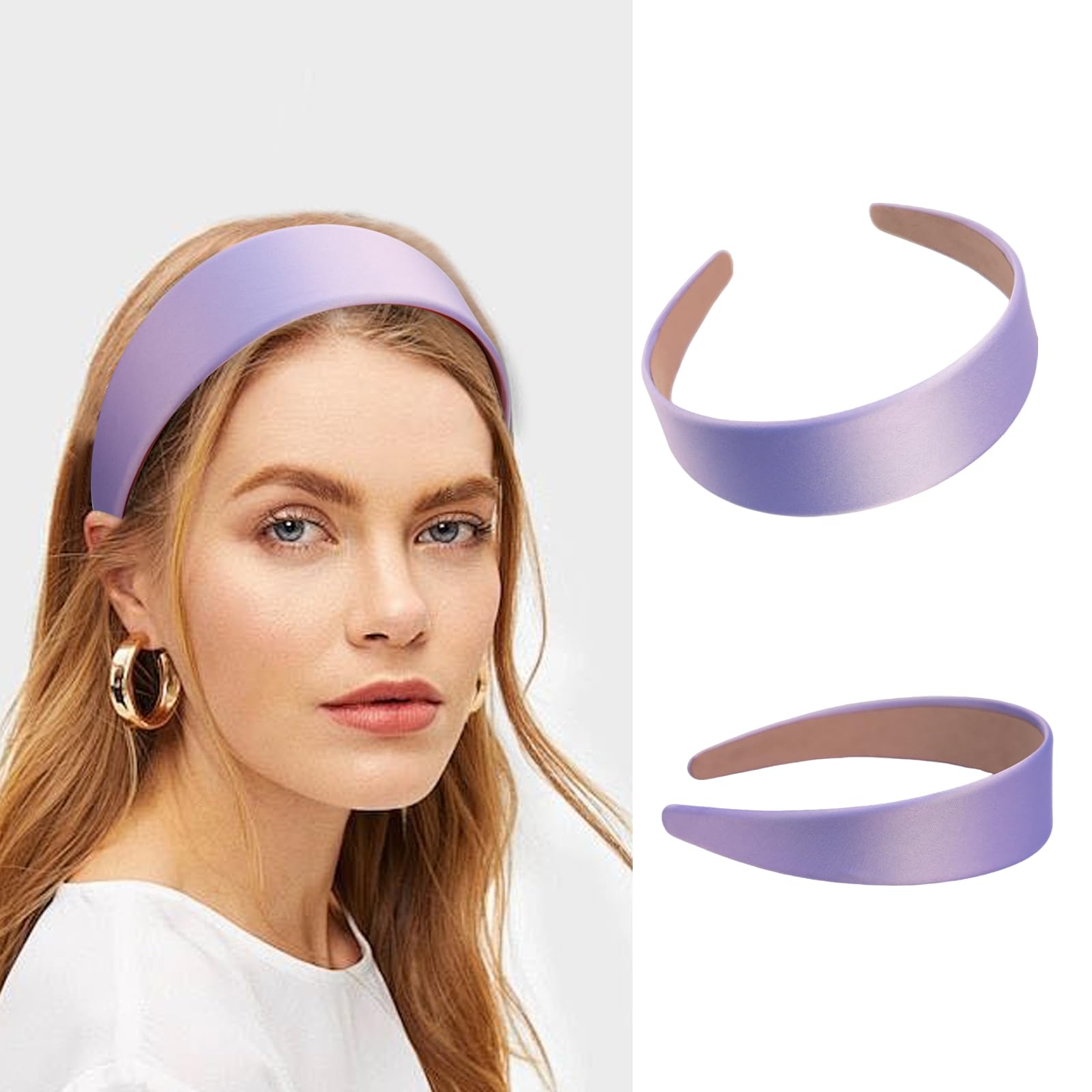 Ptrin Satin Headband,1.6 Inch Wide Satin Headbands for Women's Hair,Non Slip Solid Hair Bands Hair Accessories Cosplay DIY Holiday Head Band,4 Pack(Light purple - Image 2
