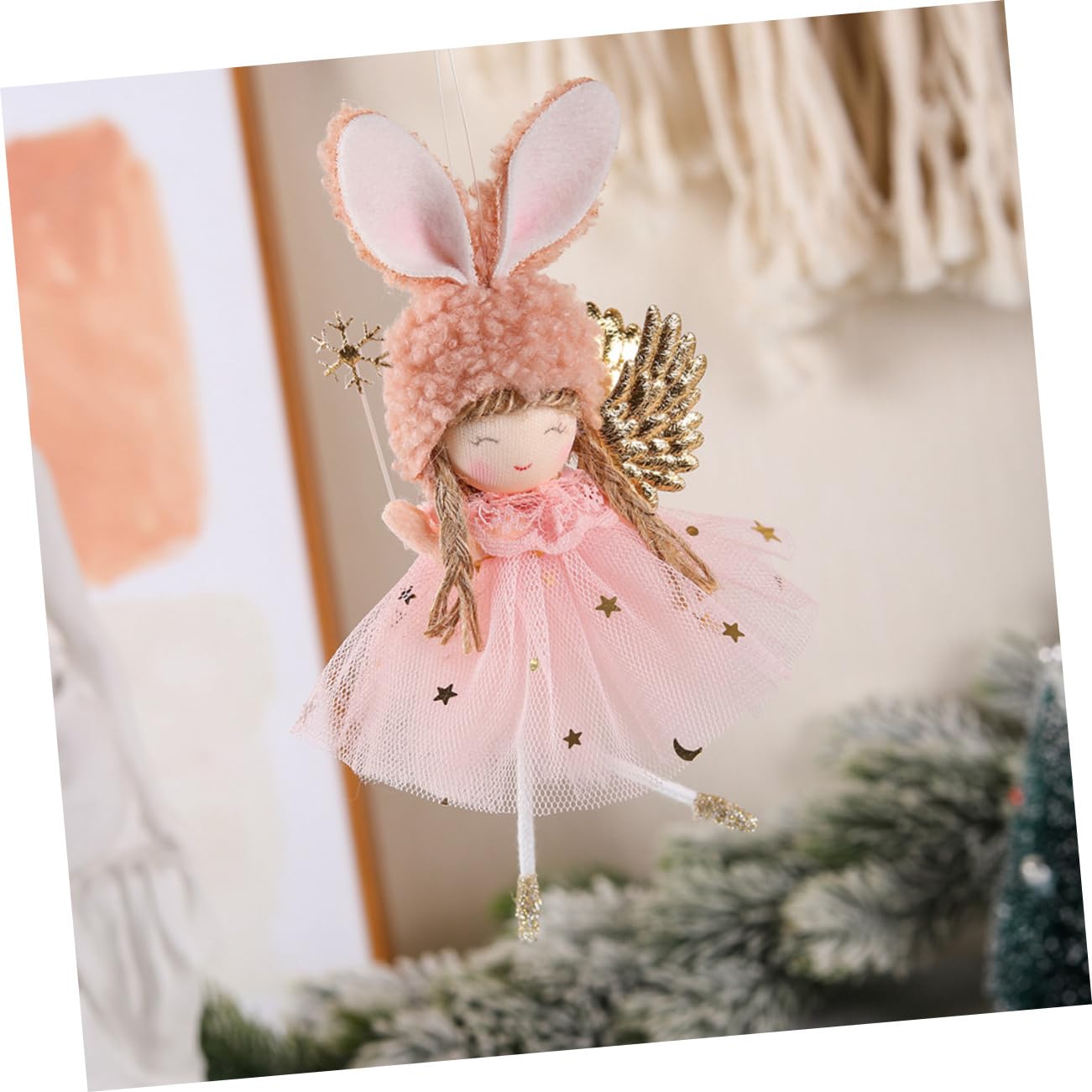 4 Pièces Pendentif poupée Ange poupées d'ornement d'arbre de Noël Ange en Peluche de noël Christmas Tree Xmas Tree poupées de Sapin de noël Ornement Ange Tissu en Fibres Chimiques