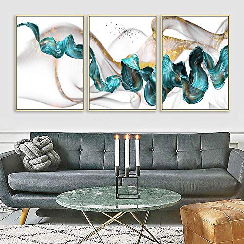 Toile peinture moderne nordique vert et or abstrait 60x90cm lot de 3 affiches salon