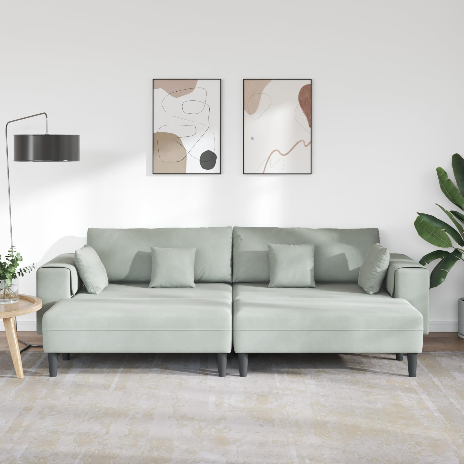 Nowoczesna aksamitna sofa 3-częściowa w kolorze jasnoszarym 208 cm z poduszkami – elegancka sofa do salonu z rdzeniem sprężynowym i podłokietnikami zapewnia stabilność i komfort, smukła