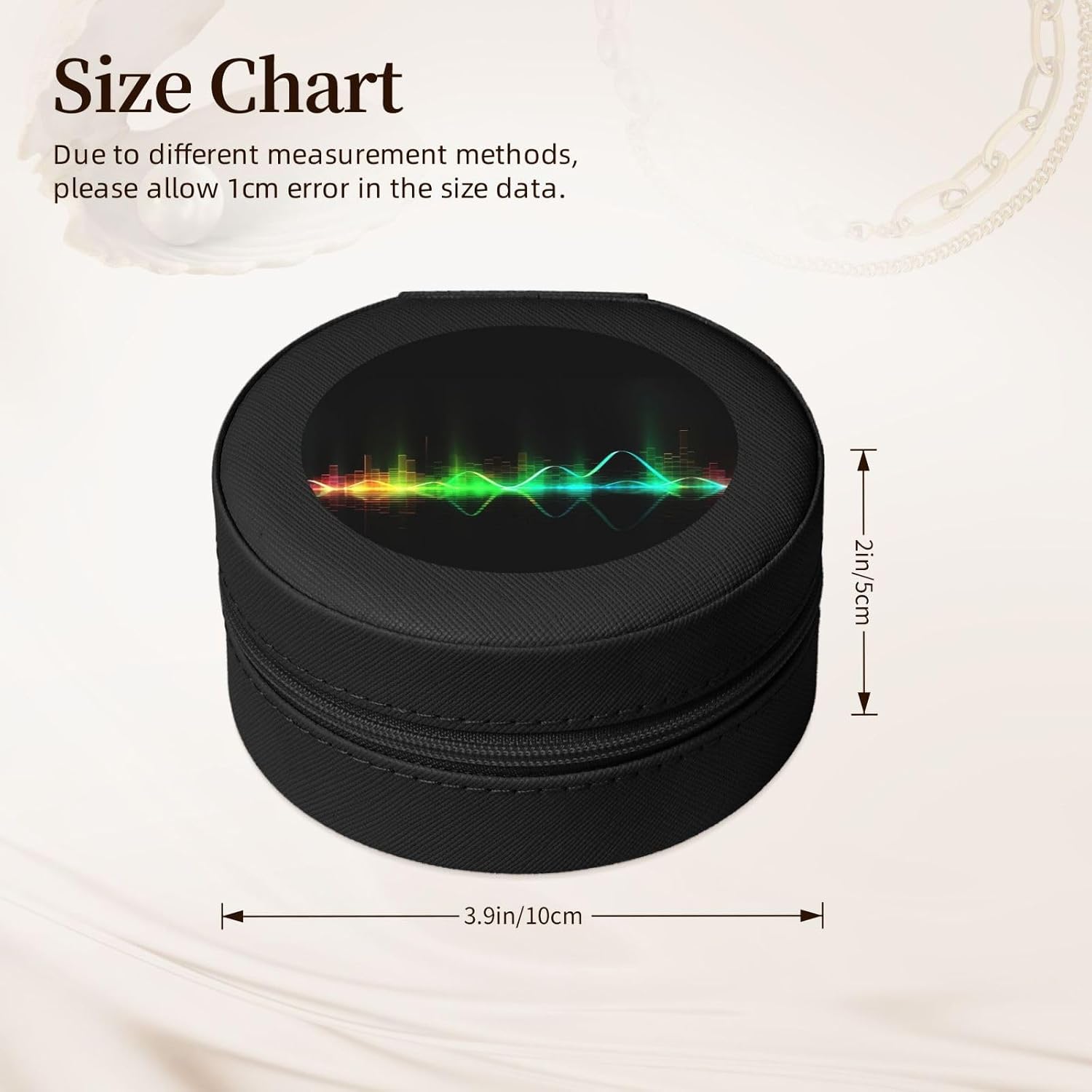 Travel Jewelry Box for Women Birthday Gifts, Cool Music sound wave Jewelry Case PU Leather Jewelry Organizer Small Round Display Storage Box for Rings Earrings Necklaces image 2