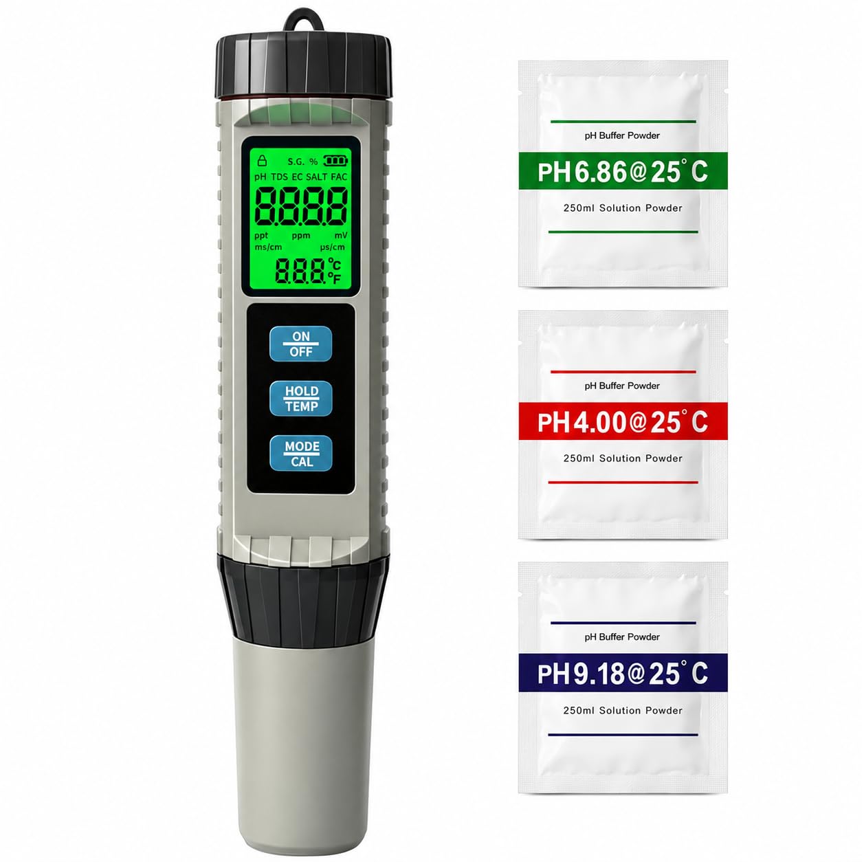 8-in-1 PH Messgerät Wasser, Pool Chlor Messgerät, Digitaler Wasserqualität Tester für pH, TDS, EC, Salzgehalt, S.G., Chlor, ORP und Temperatur, für Schwimmbad, Aquarium, Whirlpool, Trinkwasser