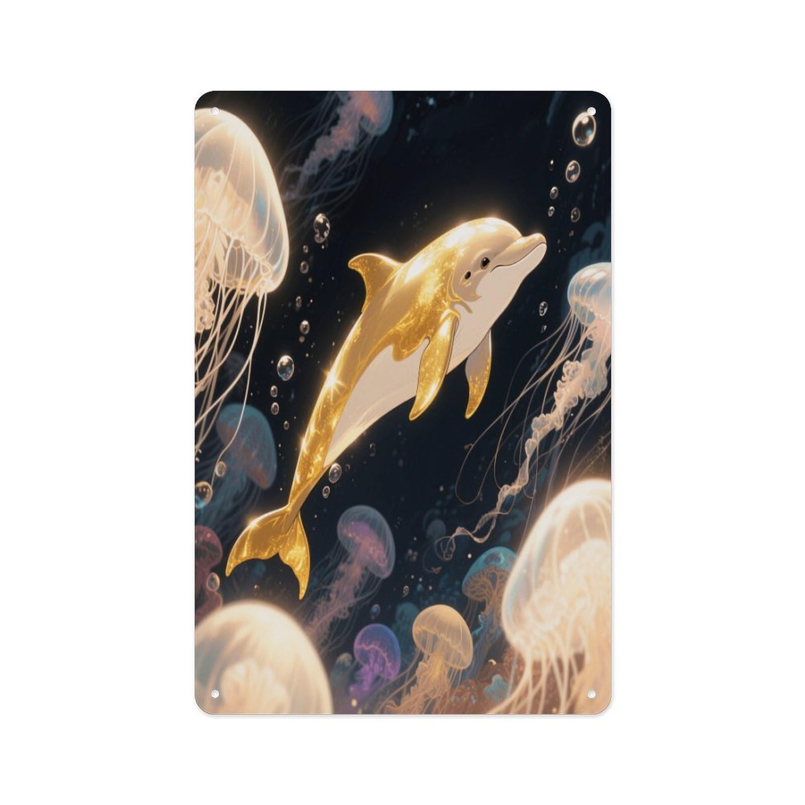 Fekiloot Style Golden Dolphin Wall Decor Metal Signs Tin Signs Poster