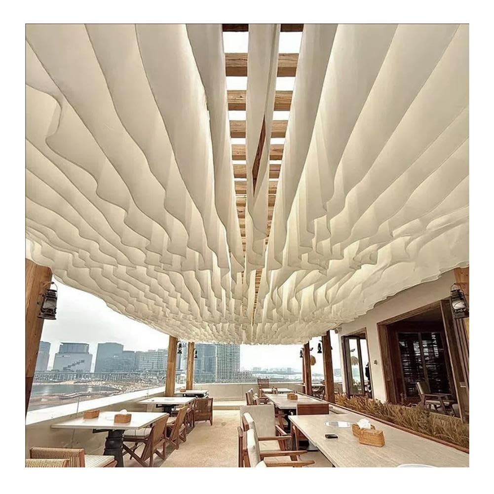 10 Pièces Rideaux De Plafond pour La Décoration d'une Pergola | Tissu en bandes droites avec câble en acier, l'extérieur, guirlande voile d'ombrage pour mariage, jardin(50x900cm)